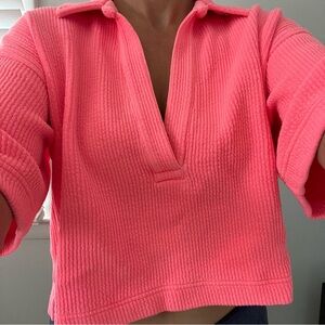 Aerie Oversized pink v-neck crop lounge sweater